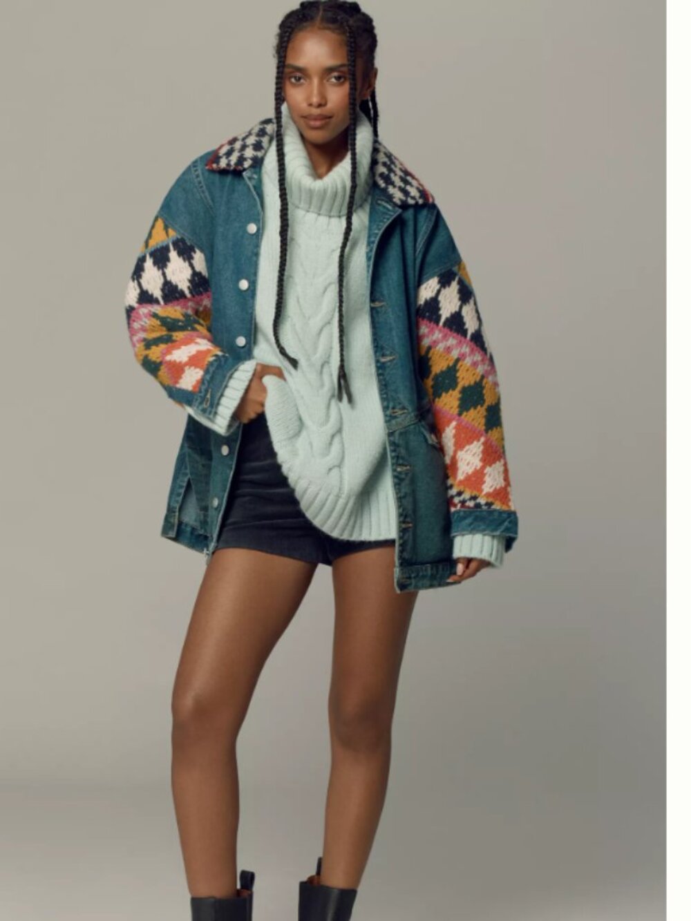 Crochet Denim Sweater Jacket